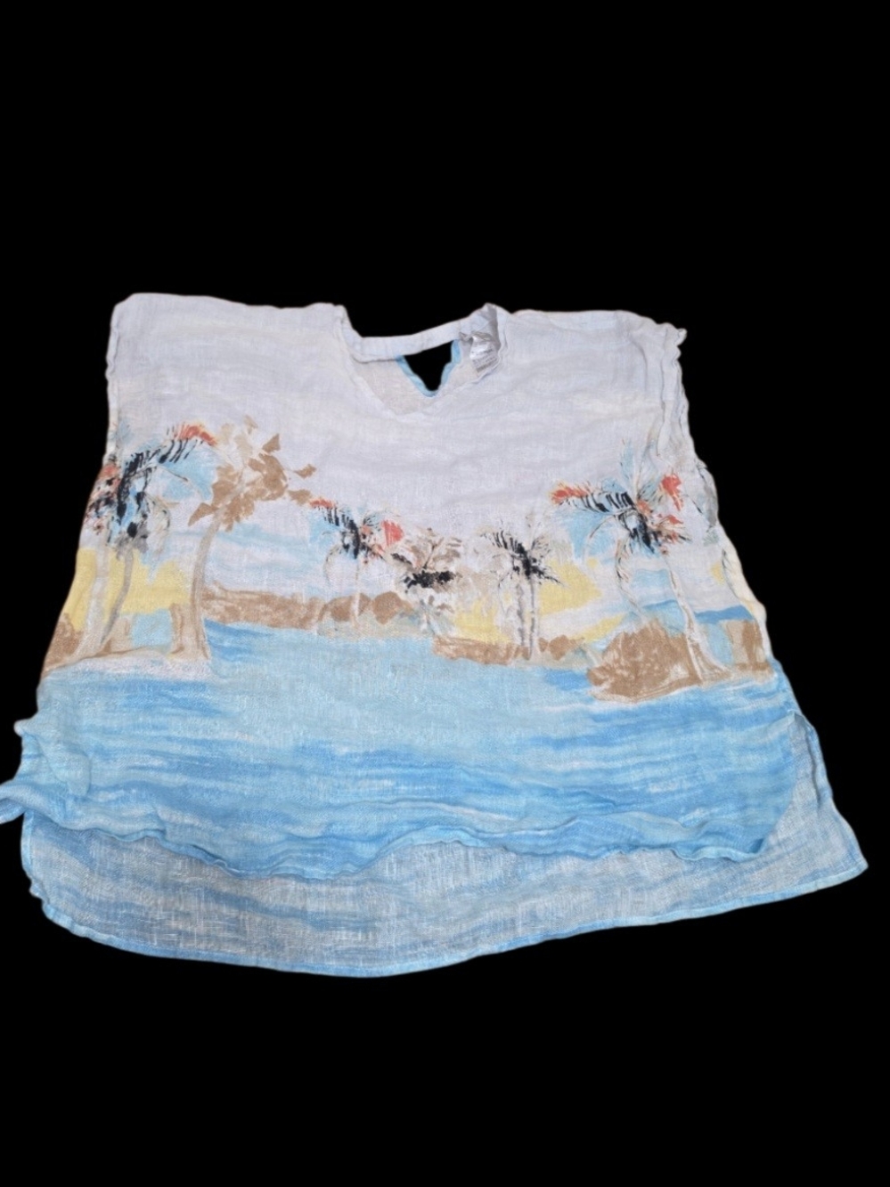 Chico’s 100% Linen Tropical Palm Tree Coastal Poncho Top S/M